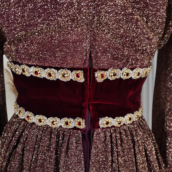 Vintage 70s Lurex Velvet Formal Dress Mock Neck Metallic Boho Holiday 0 - Picture 10 of 16